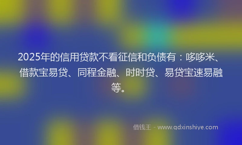 2025年的信用贷款不看征信和负债有：哆哆米、借款宝易贷、同程金融、时时贷、易贷宝速易融等。