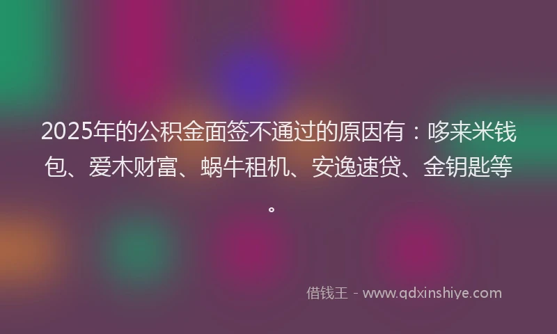 2025年的公积金面签不通过的原因有：哆来米钱包、爱木财富、蜗牛租机、安逸速贷、金钥匙等。