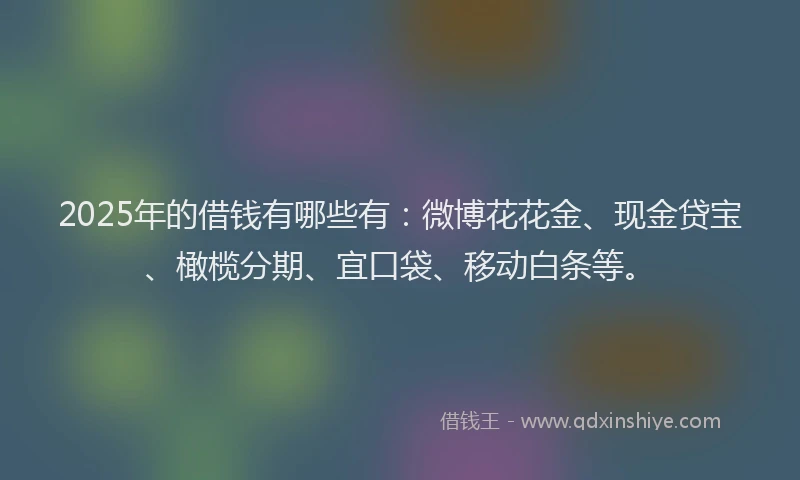 2025年的借钱有哪些有：微博花花金、现金贷宝、橄榄分期、宜口袋、移动白条等。