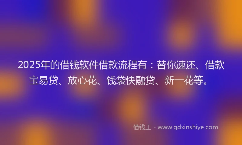 2025年的借钱软件借款流程有：替你速还、借款宝易贷、放心花、钱袋快融贷、新一花等。