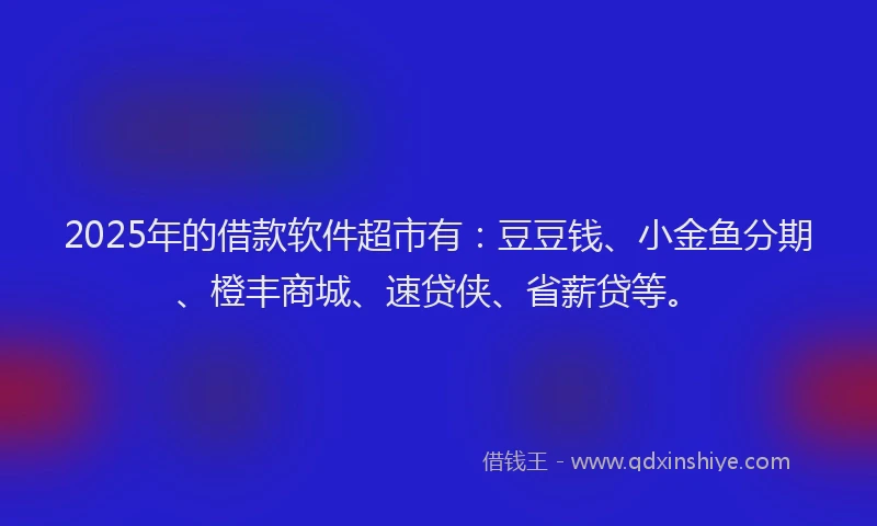 2025年的借款软件超市有：豆豆钱、小金鱼分期、橙丰商城、速贷侠、省薪贷等。