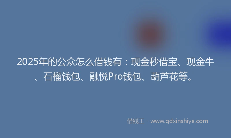 2025年的公众怎么借钱有：现金秒借宝、现金牛、石榴钱包、融悦Pro钱包、葫芦花等。