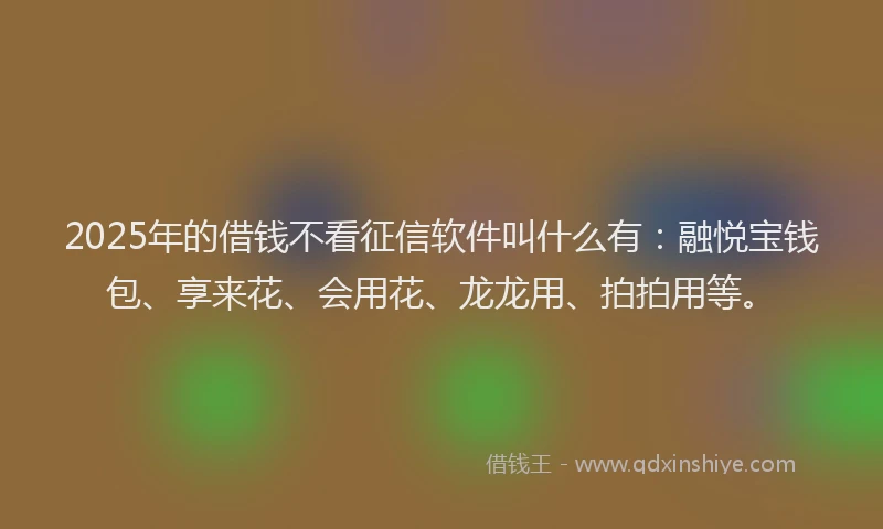 2025年的借钱不看征信软件叫什么有：融悦宝钱包、享来花、会用花、龙龙用、拍拍用等。