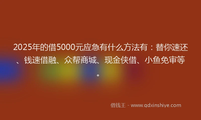 2025年的借5000元应急有什么方法有：替你速还、钱速借融、众帮商城、现金侠借、小鱼免审等。