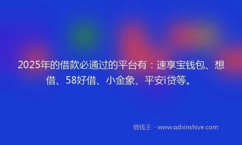 2025年的借款必通过的平台有：速享宝钱包、想借、58好借、小金象、平安i贷等。