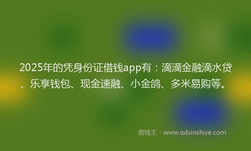 2025年的凭身份证借钱app有：滴滴金融滴水贷、乐享钱包、现金速融、小金鸽、多米易购等。