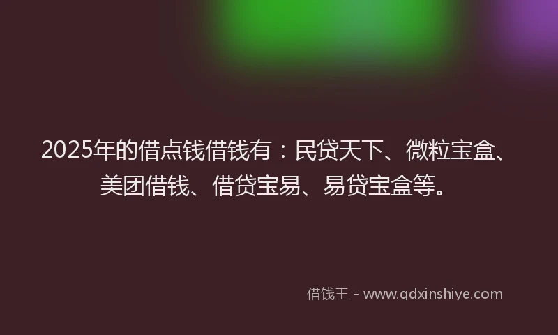 2025年的借点钱借钱有：民贷天下、微粒宝盒、美团借钱、借贷宝易、易贷宝盒等。
