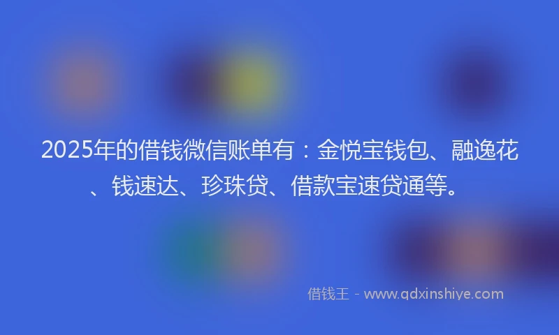 2025年的借钱微信账单有：金悦宝钱包、融逸花、钱速达、珍珠贷、借款宝速贷通等。
