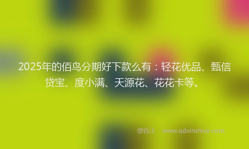 2025年的佰鸟分期好下款么有：轻花优品、甄信贷宝、度小满、天源花、花花卡等。