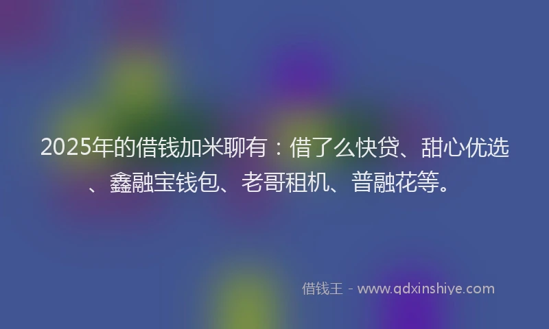 2025年的借钱加米聊有：借了么快贷、甜心优选、鑫融宝钱包、老哥租机、普融花等。