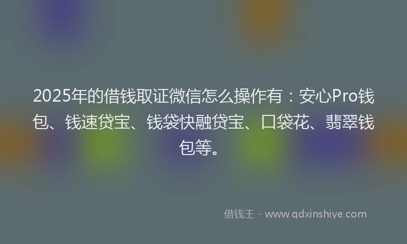 2025年的借钱取证微信怎么操作有：安心Pro钱包、钱速贷宝、钱袋快融贷宝、口袋花、翡翠钱包等。