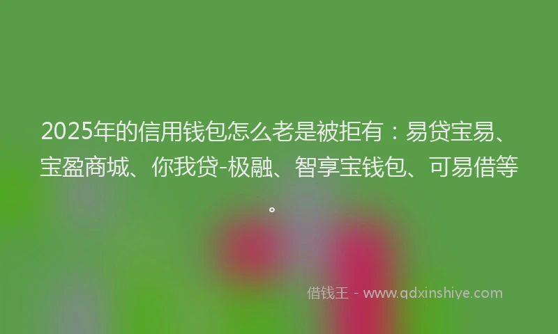 2025年的信用钱包怎么老是被拒有：易贷宝易、宝盈商城、你我贷-极融、智享宝钱包、可易借等。