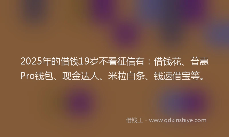 2025年的借钱19岁不看征信有：借钱花、普惠Pro钱包、现金达人、米粒白条、钱速借宝等。
