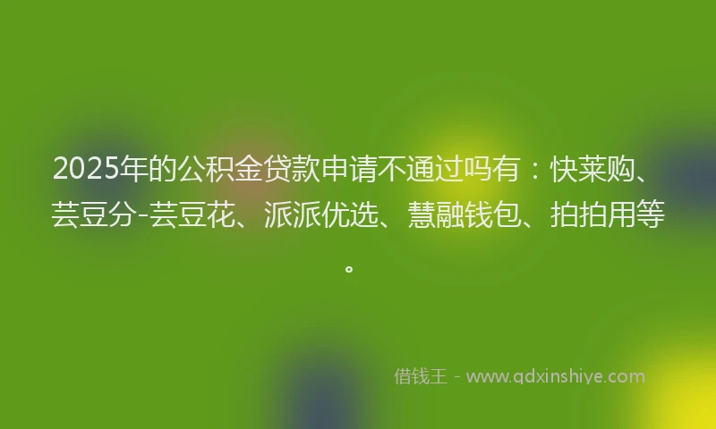 2025年的公积金贷款申请不通过吗有：快莱购、芸豆分-芸豆花、派派优选、慧融钱包、拍拍用等。