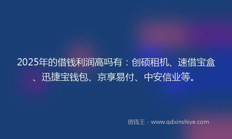 2025年的借钱利润高吗有：创硕租机、速借宝盒、迅捷宝钱包、京享易付、中安信业等。