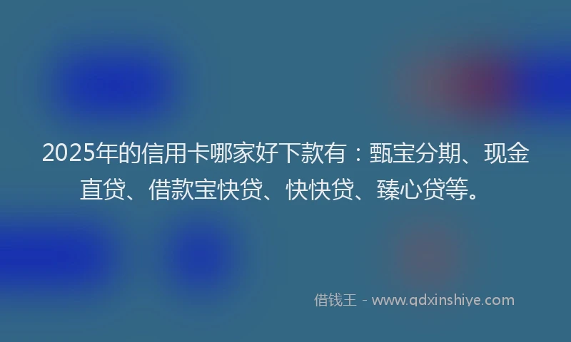 2025年的信用卡哪家好下款有：甄宝分期、现金直贷、借款宝快贷、快快贷、臻心贷等。