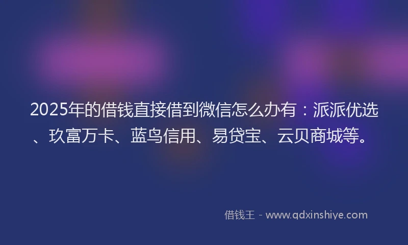 2025年的借钱直接借到微信怎么办有：派派优选、玖富万卡、蓝鸟信用、易贷宝、云贝商城等。