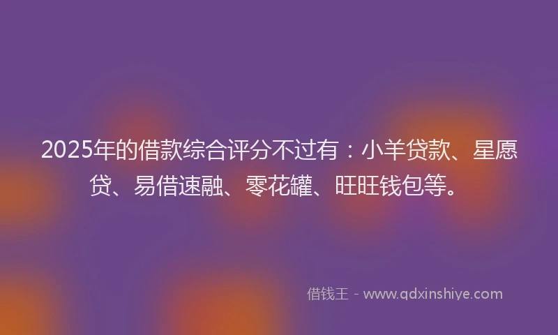 2025年的借款综合评分不过有：小羊贷款、星愿贷、易借速融、零花罐、旺旺钱包等。