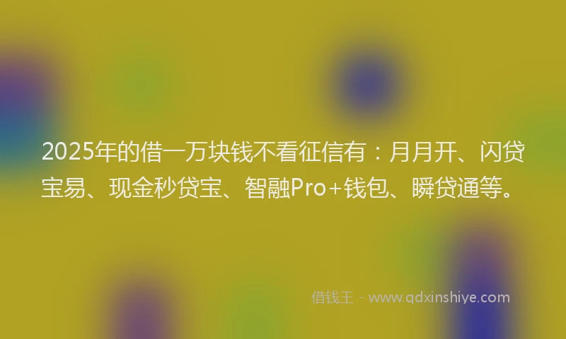 2025年的借一万块钱不看征信有：月月开、闪贷宝易、现金秒贷宝、智融Pro+钱包、瞬贷通等。