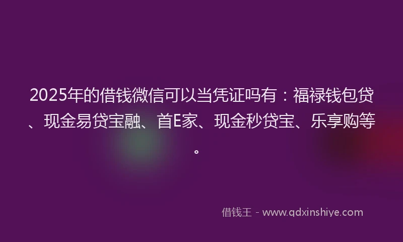 2025年的借钱微信可以当凭证吗有：福禄钱包贷、现金易贷宝融、首E家、现金秒贷宝、乐享购等。