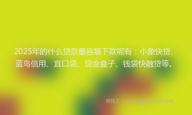 2025年的什么贷款最容易下款呢有：小象快贷、蓝鸟信用、宜口袋、现金盒子、钱袋快融贷等。