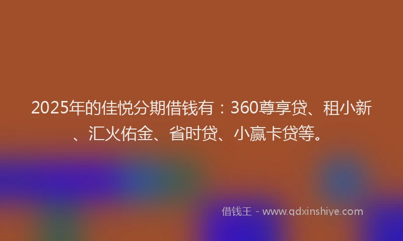 2025年的佳悦分期借钱有：360尊享贷、租小新、汇火佑金、省时贷、小赢卡贷等。