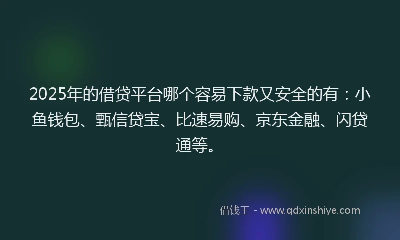 2025年的借贷平台哪个容易下款又安全的有：小鱼钱包、甄信贷宝、比速易购、京东金融、闪贷通等。