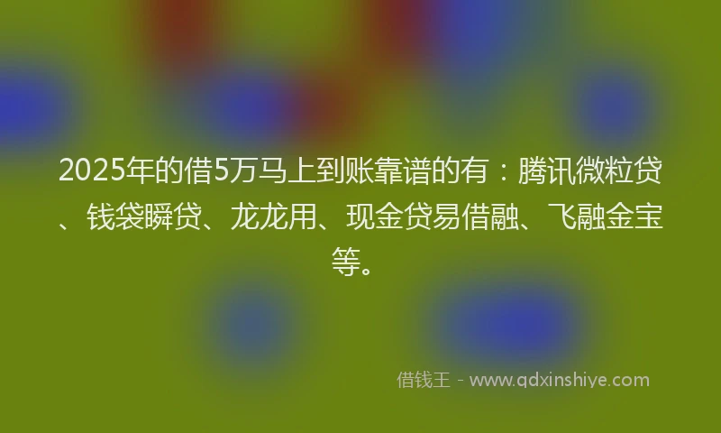 2025年的借5万马上到账靠谱的有：腾讯微粒贷、钱袋瞬贷、龙龙用、现金贷易借融、飞融金宝等。