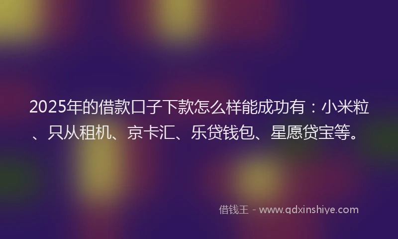 2025年的借款口子下款怎么样能成功有：小米粒、只从租机、京卡汇、乐贷钱包、星愿贷宝等。