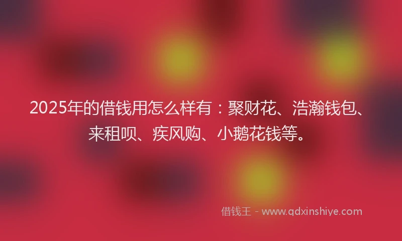 2025年的借钱用怎么样有：聚财花、浩瀚钱包、来租呗、疾风购、小鹅花钱等。