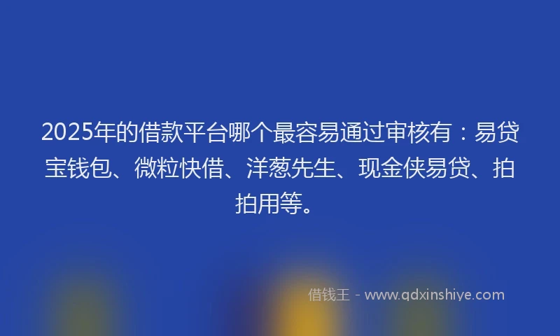 2025年的借款平台哪个最容易通过审核有：易贷宝钱包、微粒快借、洋葱先生、现金侠易贷、拍拍用等。
