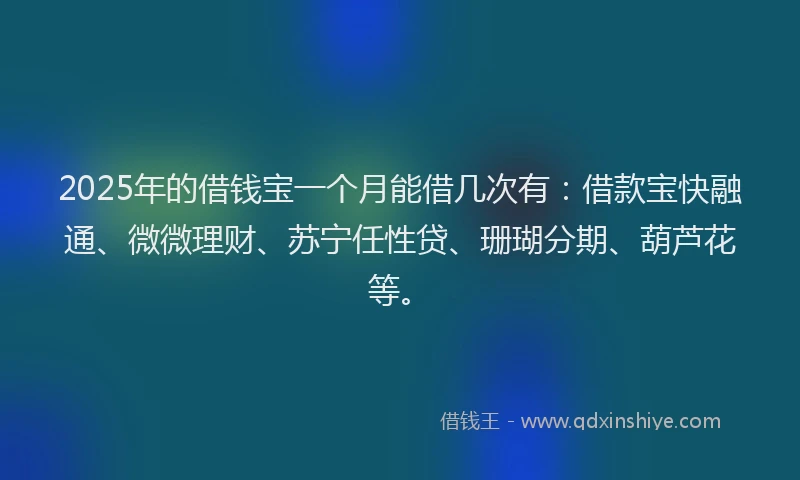 2025年的借钱宝一个月能借几次有：借款宝快融通、微微理财、苏宁任性贷、珊瑚分期、葫芦花等。