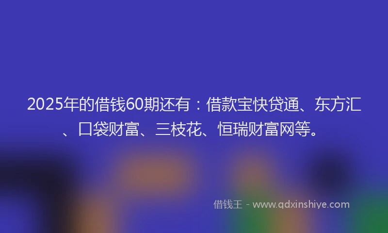 2025年的借钱60期还有：借款宝快贷通、东方汇、口袋财富、三枝花、恒瑞财富网等。