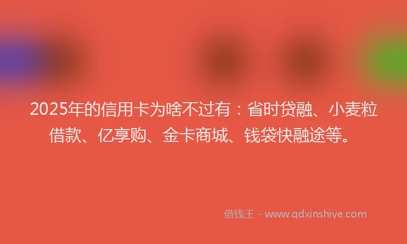 2025年的信用卡为啥不过有：省时贷融、小麦粒借款、亿享购、金卡商城、钱袋快融途等。