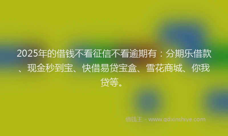 2025年的借钱不看征信不看逾期有：分期乐借款、现金秒到宝、快借易贷宝盒、雪花商城、你我贷等。