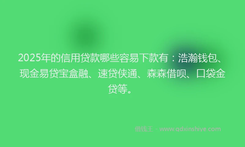 2025年的信用贷款哪些容易下款有：浩瀚钱包、现金易贷宝盒融、速贷侠通、森森借呗、口袋金贷等。