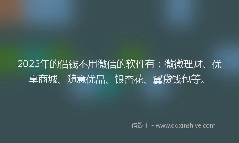 2025年的借钱不用微信的软件有：微微理财、优享商城、随意优品、银杏花、翼贷钱包等。