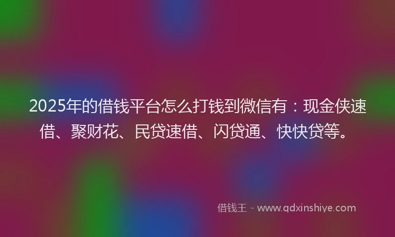 2025年的借钱平台怎么打钱到微信有：现金侠速借、聚财花、民贷速借、闪贷通、快快贷等。