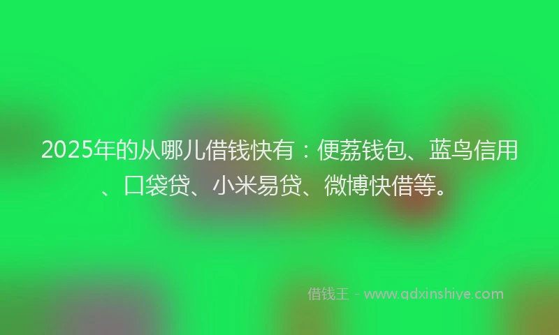 2025年的从哪儿借钱快有：便荔钱包、蓝鸟信用、口袋贷、小米易贷、微博快借等。