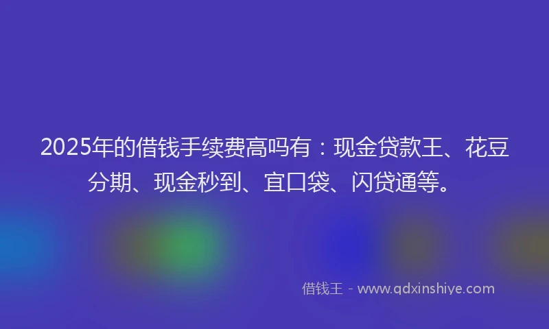 2025年的借钱手续费高吗有：现金贷款王、花豆分期、现金秒到、宜口袋、闪贷通等。