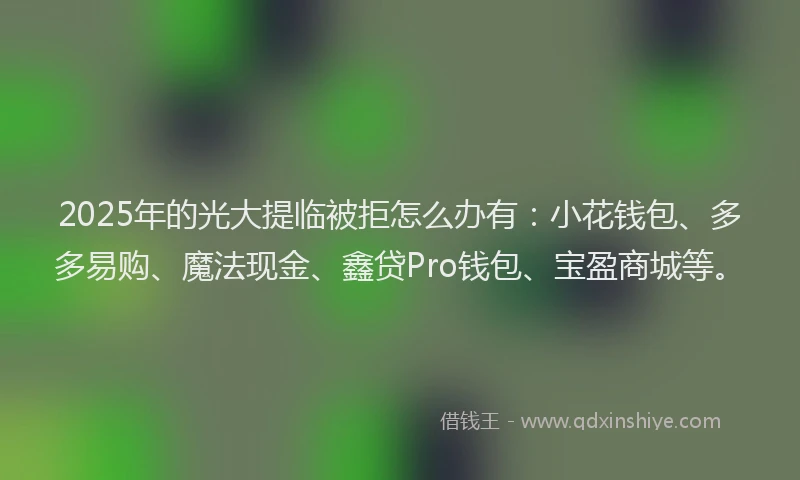 2025年的光大提临被拒怎么办有：小花钱包、多多易购、魔法现金、鑫贷Pro钱包、宝盈商城等。