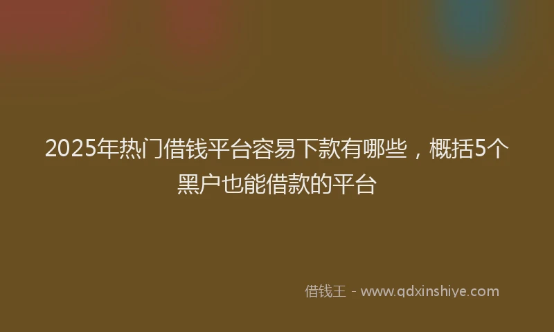 2025年热门借钱平台容易下款有哪些，概括5个黑户也能借款的平台