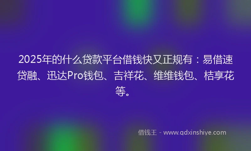 2025年的什么贷款平台借钱快又正规有：易借速贷融、迅达Pro钱包、吉祥花、维维钱包、桔享花等。