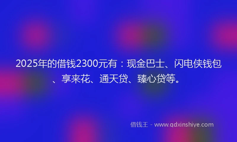 2025年的借钱2300元有：现金巴士、闪电侠钱包、享来花、通天贷、臻心贷等。