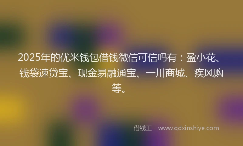 2025年的优米钱包借钱微信可信吗有：盈小花、钱袋速贷宝、现金易融通宝、一川商城、疾风购等。
