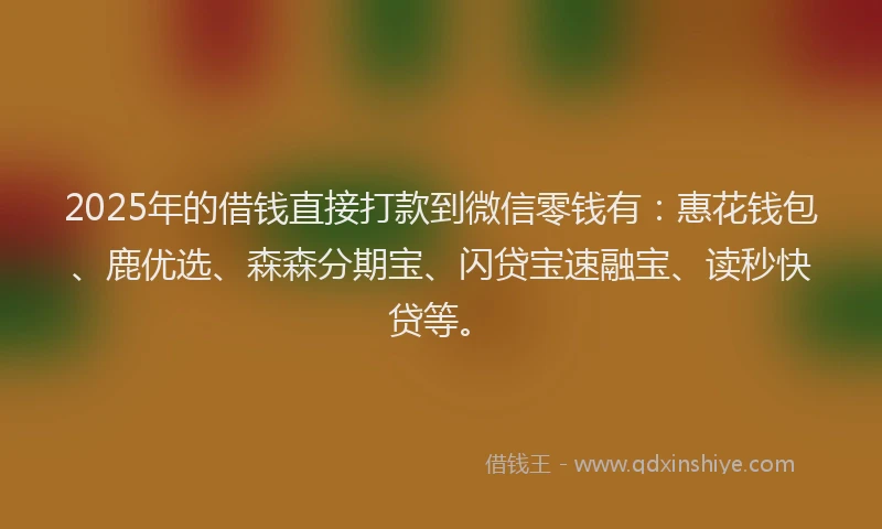 2025年的借钱直接打款到微信零钱有：惠花钱包、鹿优选、森森分期宝、闪贷宝速融宝、读秒快贷等。