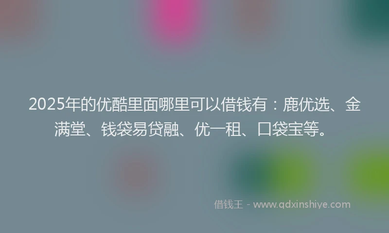 2025年的优酷里面哪里可以借钱有：鹿优选、金满堂、钱袋易贷融、优一租、口袋宝等。
