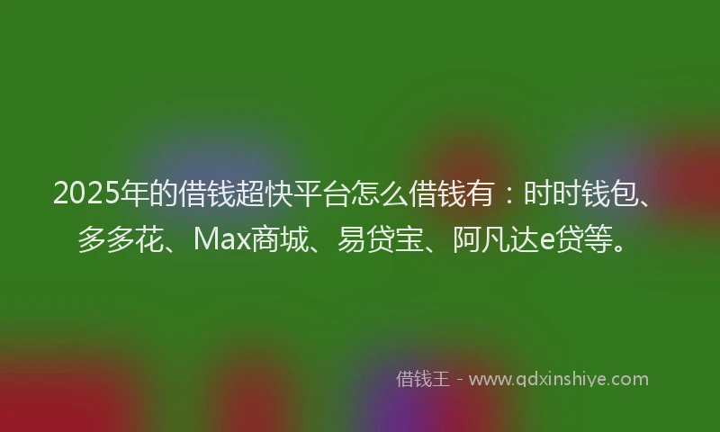 2025年的借钱超快平台怎么借钱有：时时钱包、多多花、Max商城、易贷宝、阿凡达e贷等。