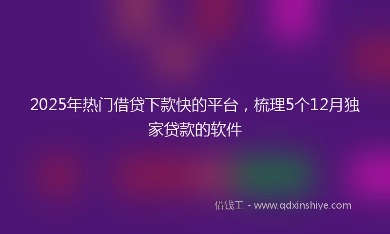 2025年热门借贷下款快的平台，梳理5个12月独家贷款的软件