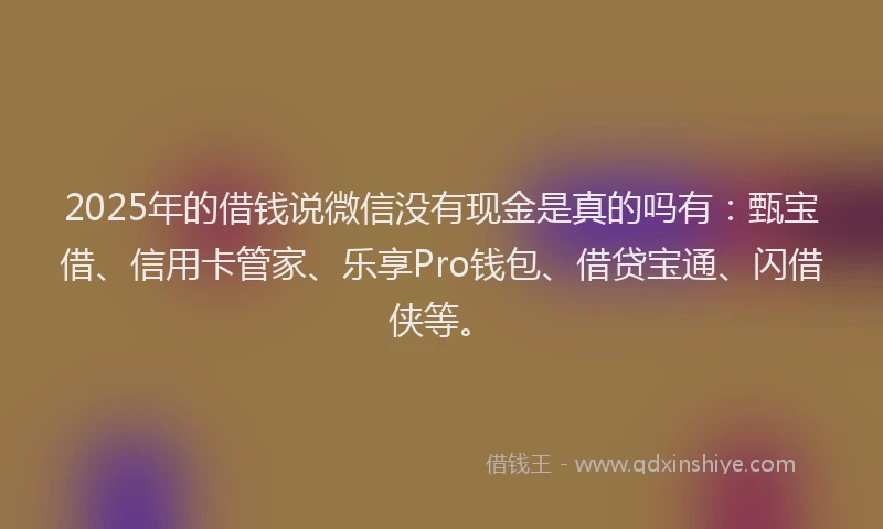2025年的借钱说微信没有现金是真的吗有：甄宝借、信用卡管家、乐享Pro钱包、借贷宝通、闪借侠等。